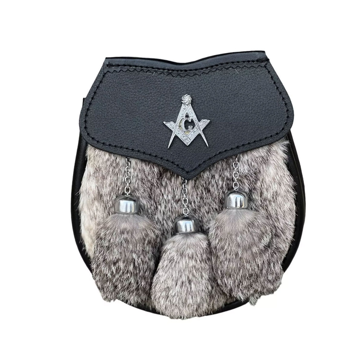 Men's Scottish Full Dress Grey Fur Sporran 3 Fur Tassel Sporran With Chain Belt