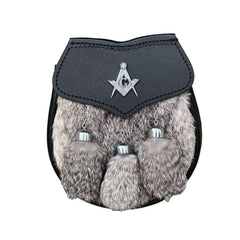 Men's Scottish Full Dress Grey Fur Sporran 3 Fur Tassel Sporran With Chain Belt