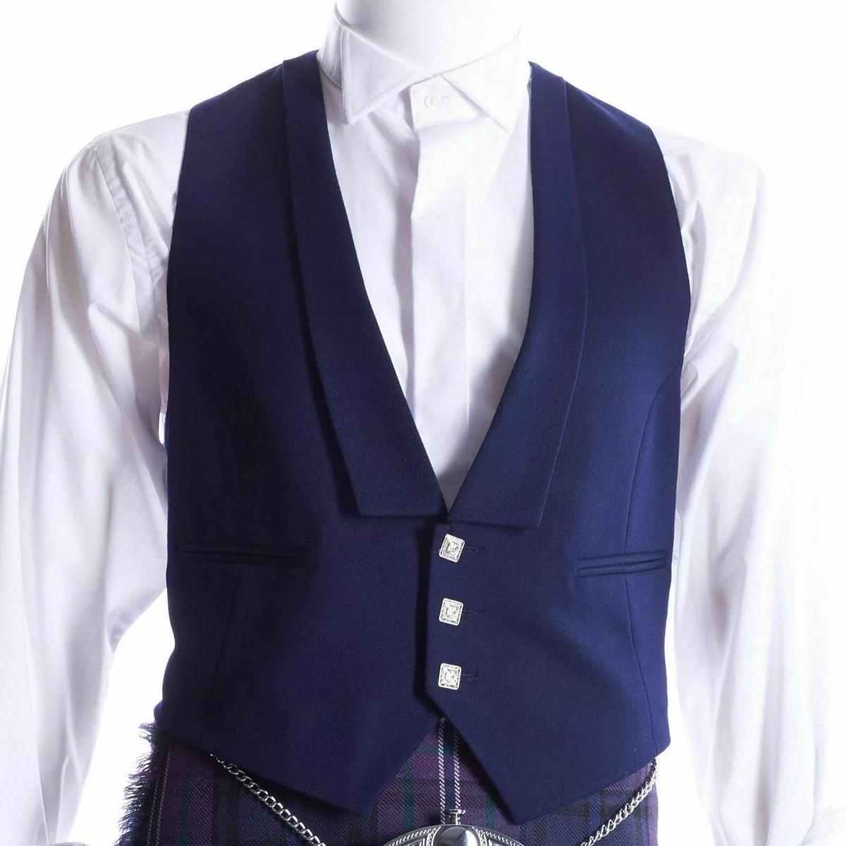 Men's Scottish Blue Wool Prince Charlie Jacket 3 Button Vest Kilt wedding Jacket