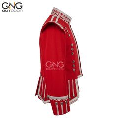 Handcrafted Scottish Red Military Doublet Jacket with Silver Detailing