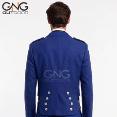 Men’s Royal Blue Wool Prince Charlie Kilt Jacket & Waistcoat Set