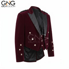 Men's Velvet Prince Charlie Kilt Jacket with Matching Waistcoat and Silver Buttons