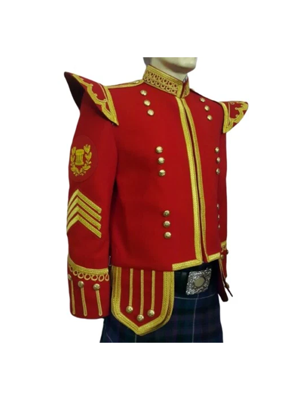 Scottish Red Doublet Kilt Jacket - Military Piper Drummer Doublet Jacket