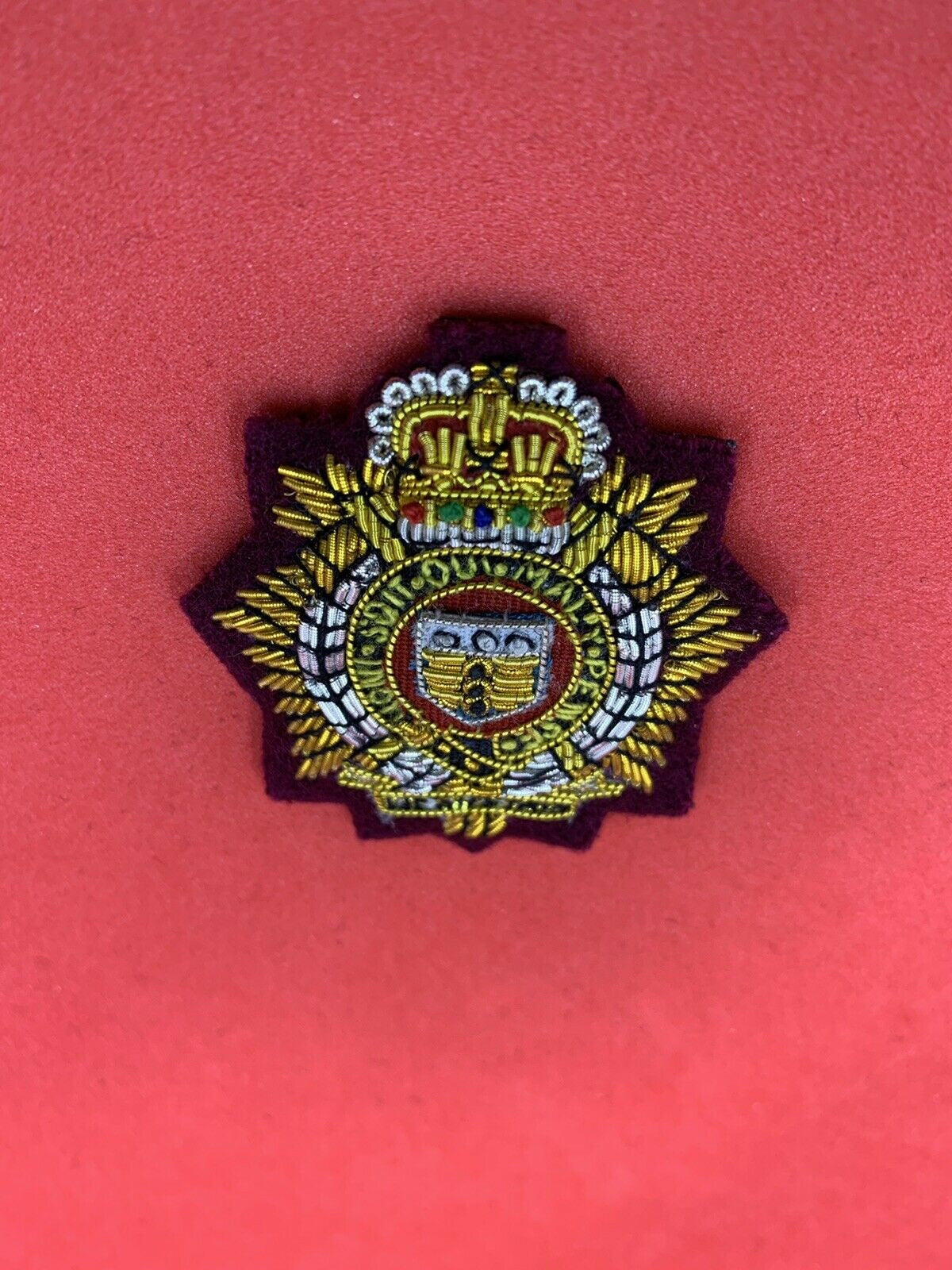 Royal Logistics Corps Cap Badge RLC Officers Beret Embroidered Badge On Maroon Felt