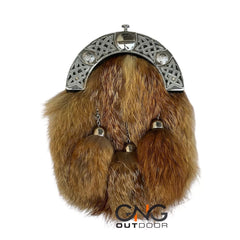 Men's Scottish Celtic Brown Fur Sporran 3 Tassels Sporran With Chain Belt