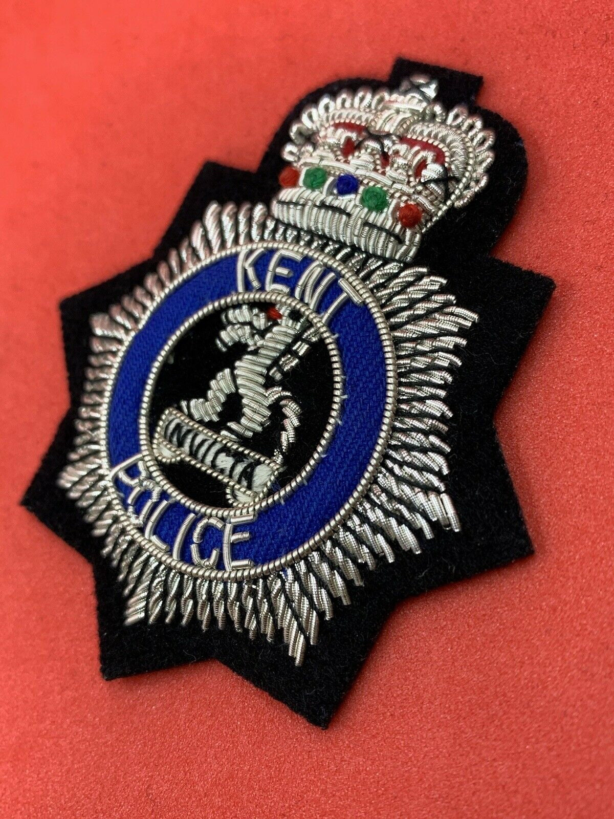 Kent Police Hat Badge Kent Police Hand Embroidered Bullion Wire Cap Badge