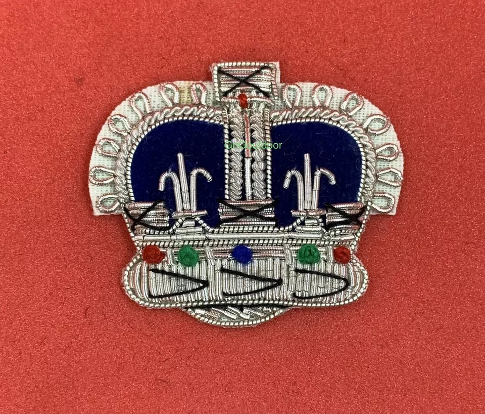 Police Shoulder Rank Silver Crown On Blue Hand Embroidered Police Crowns Pair