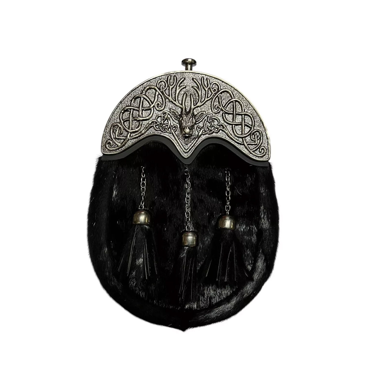 Scottish Black Sporran Stag Head Cantle Kilt Sporran With Chain Belt