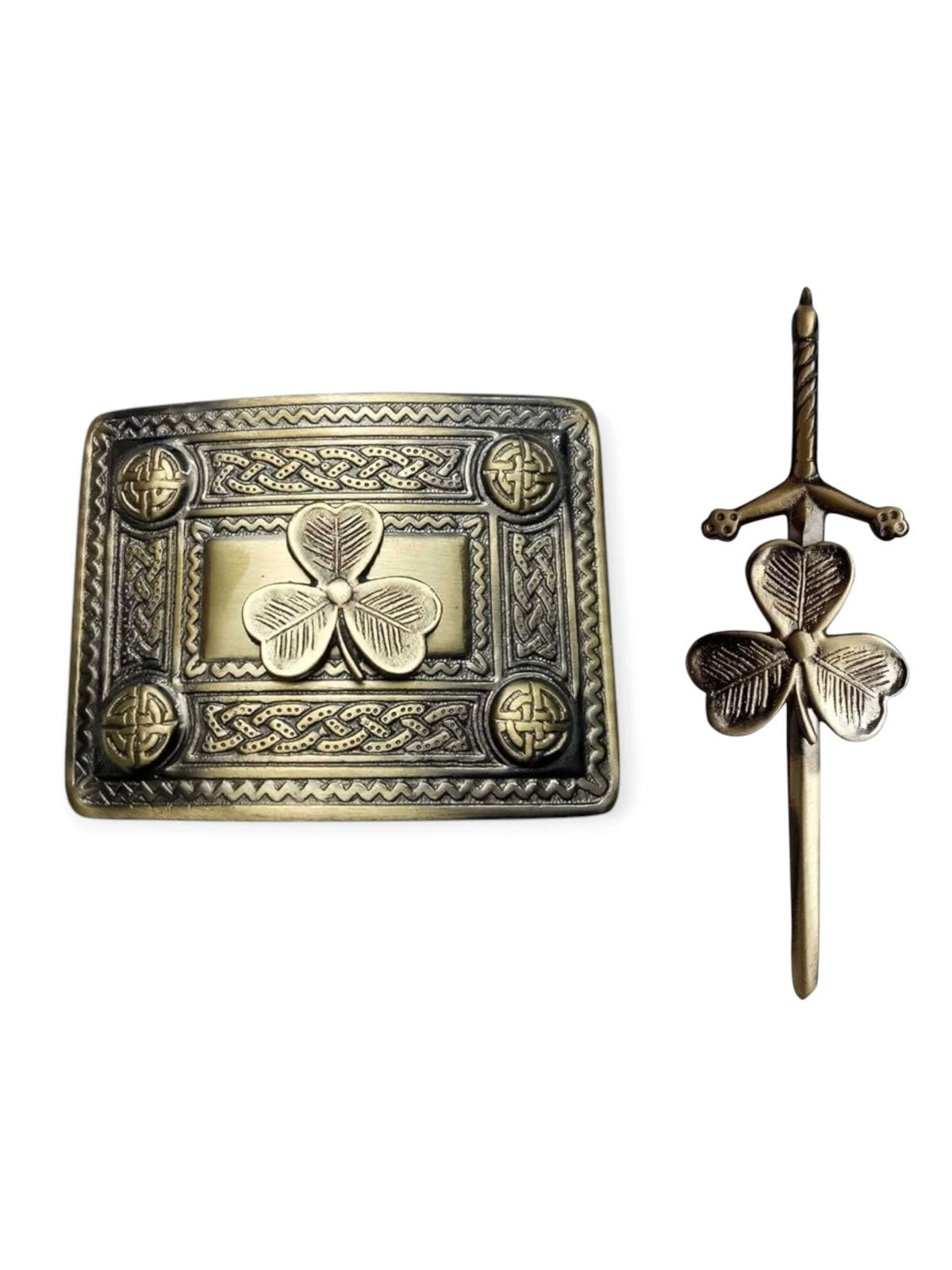 Men's Scottish Shamrock Antique Kilt Pin and Buckle