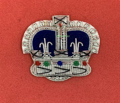 Police Shoulder Rank Silver Crown On Blue Hand Embroidered Police Crowns Pair