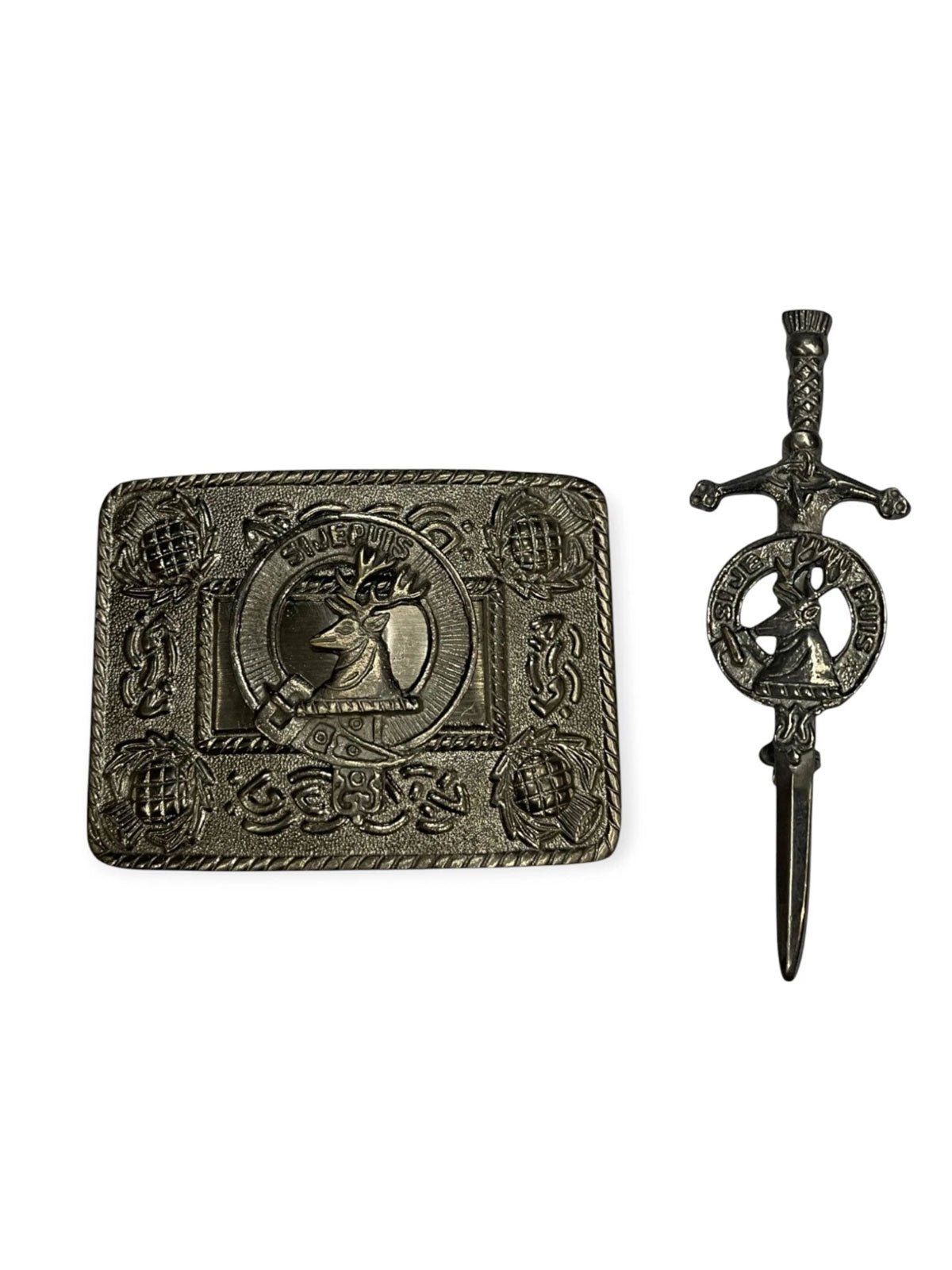 Men's Scottish Antique Stage Head Kilt Pin and Buckle