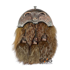 Men's Scottish Brass Cow Cantle Fur Sporran 3 Tassels Sporran With Chain Belt