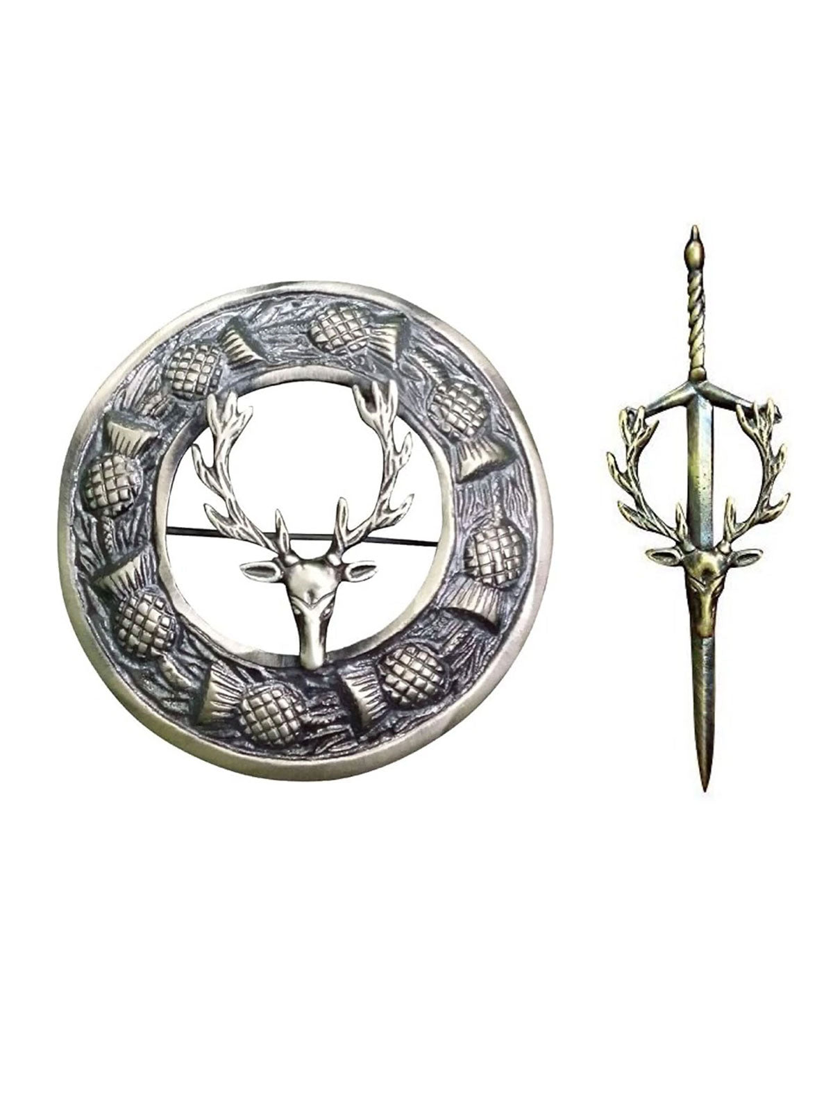 Men's Scottish Stage Head Antique Kilt Pin and Brooch
