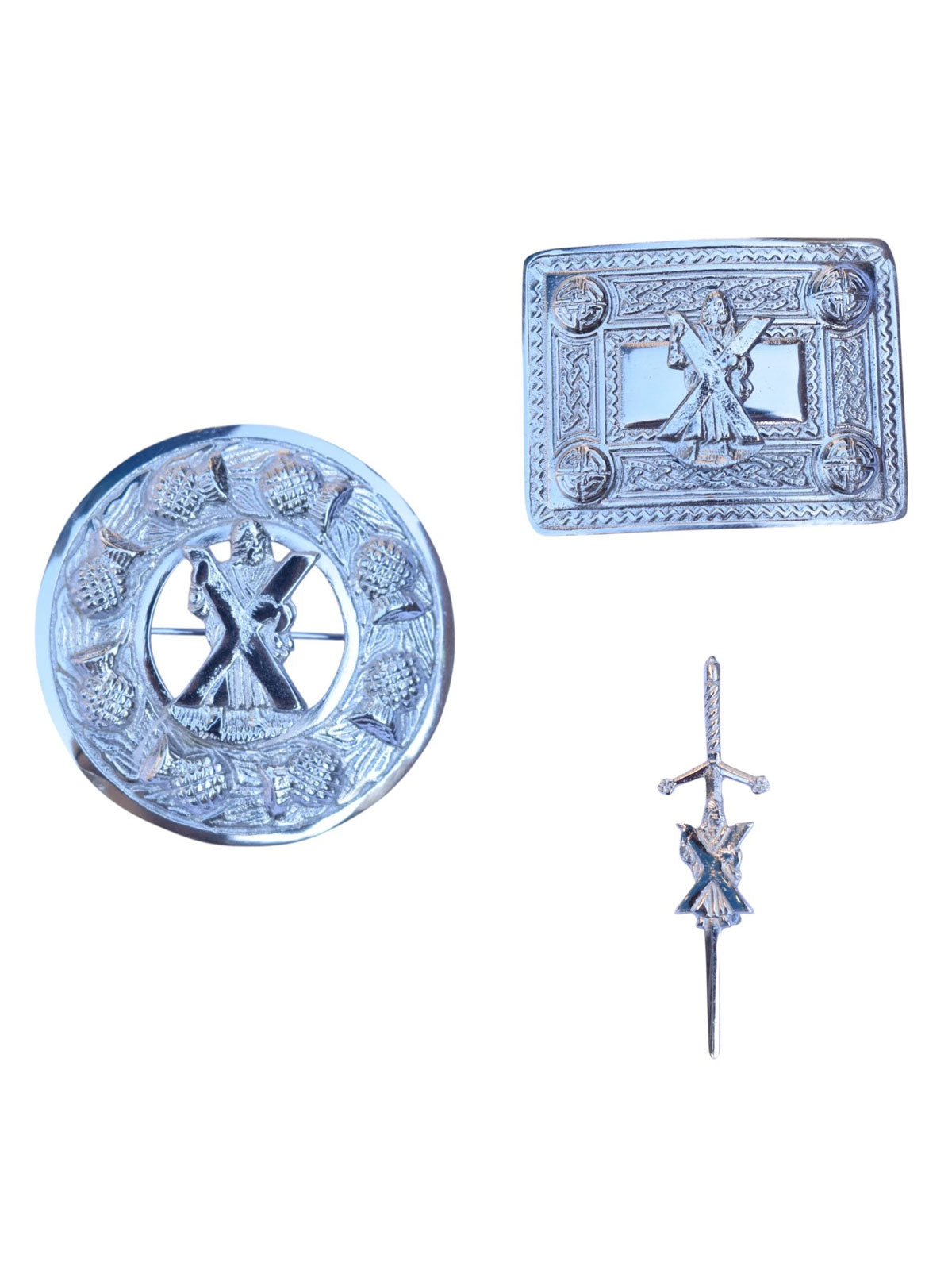 Men's Scottish St Andrew Chrome Kilt Pin, Brooch, Buckle