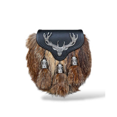Scottish Men's Stage Head Fur Sporran 3 Tassels Sporran With Chain Belt