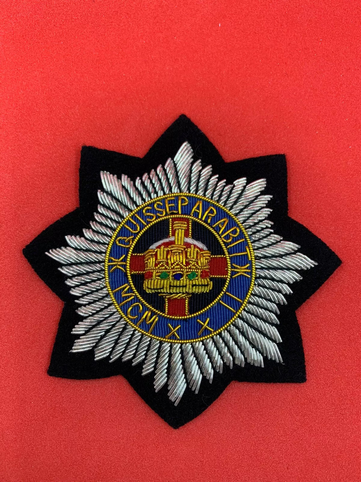 4th /7th ROYAL DRAGOON GUARDS BLAZER BADGE HAND EMBROIDERED WITH BULLION & WIRE
