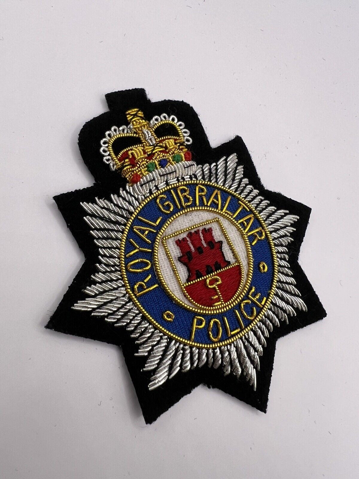 Royal Gibraltar Police Embroidered Bullion Wire Blazer Badge RG Police Badge