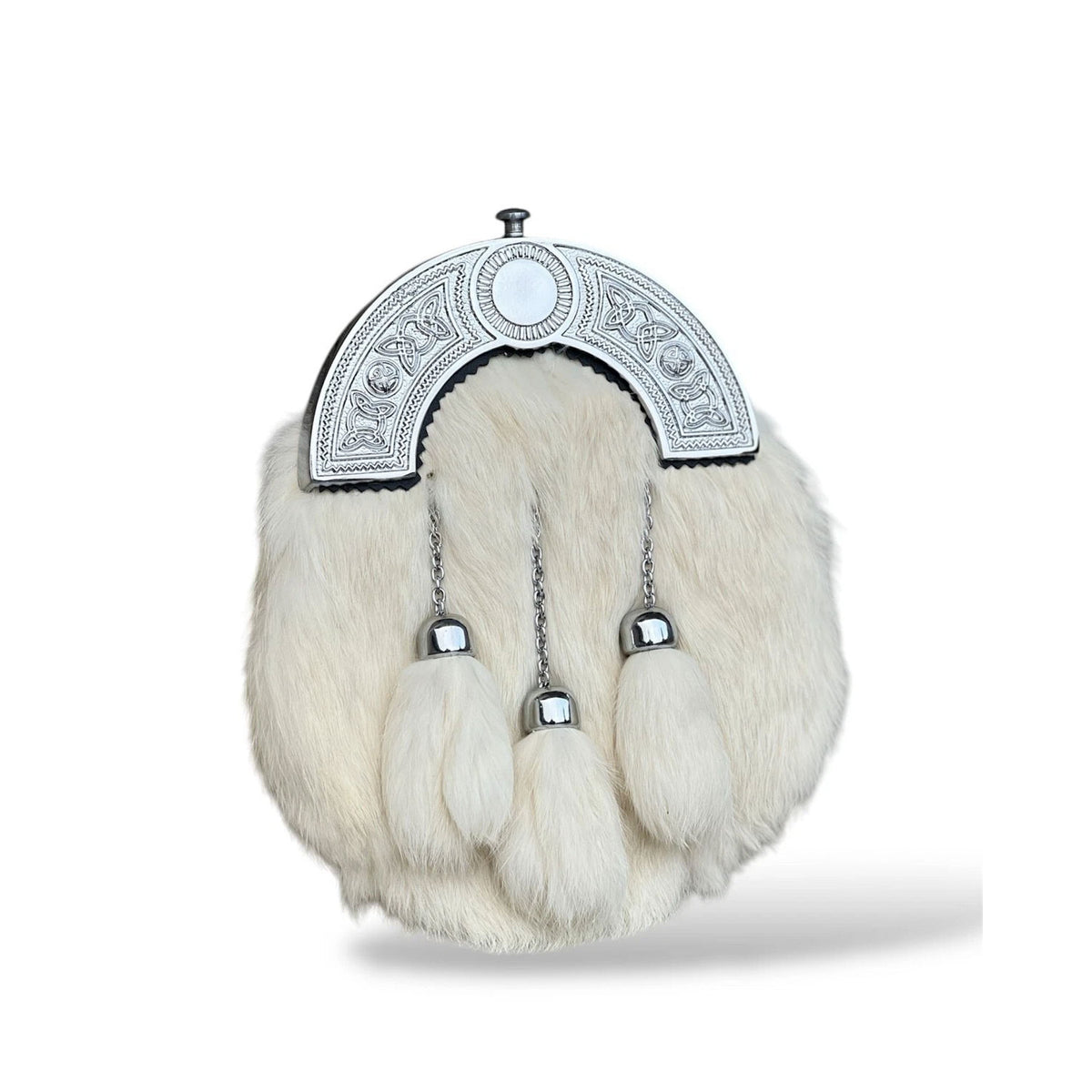 Men's Scottish White Fur Sporran 3 Tassels Sporran With Chain Belt