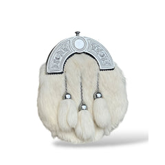 Men's Scottish White Fur Sporran 3 Tassels Sporran With Chain Belt
