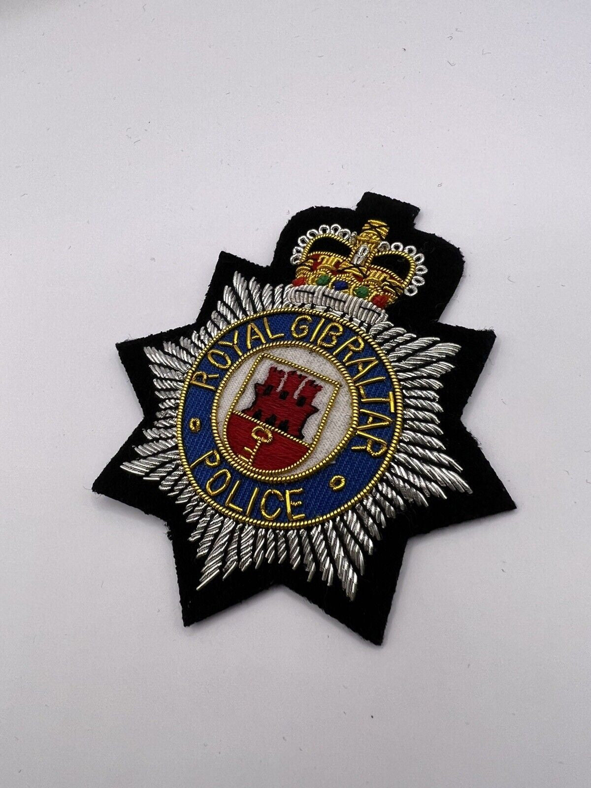 Royal Gibraltar Police Embroidered Bullion Wire Blazer Badge RG Police Badge