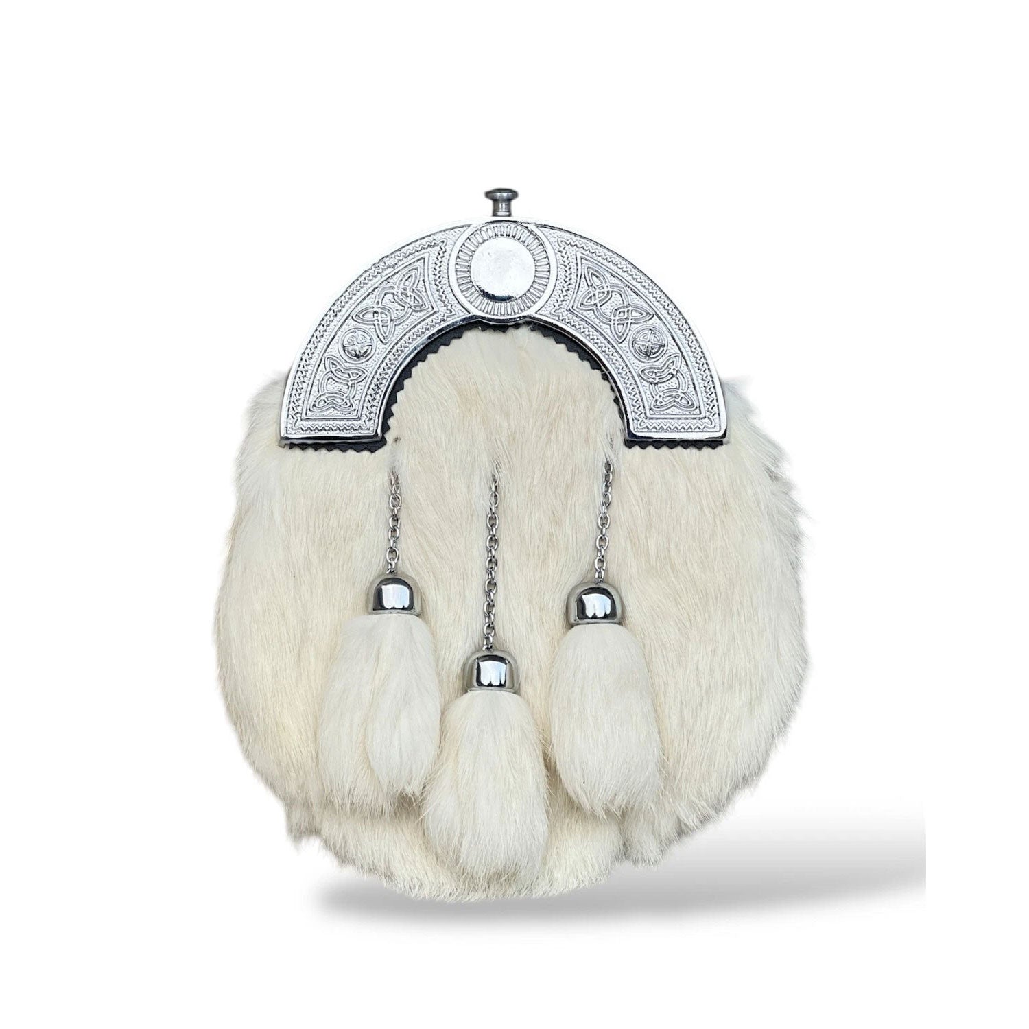 Men's Scottish White Fur Sporran 3 Tassels Sporran With Chain Belt