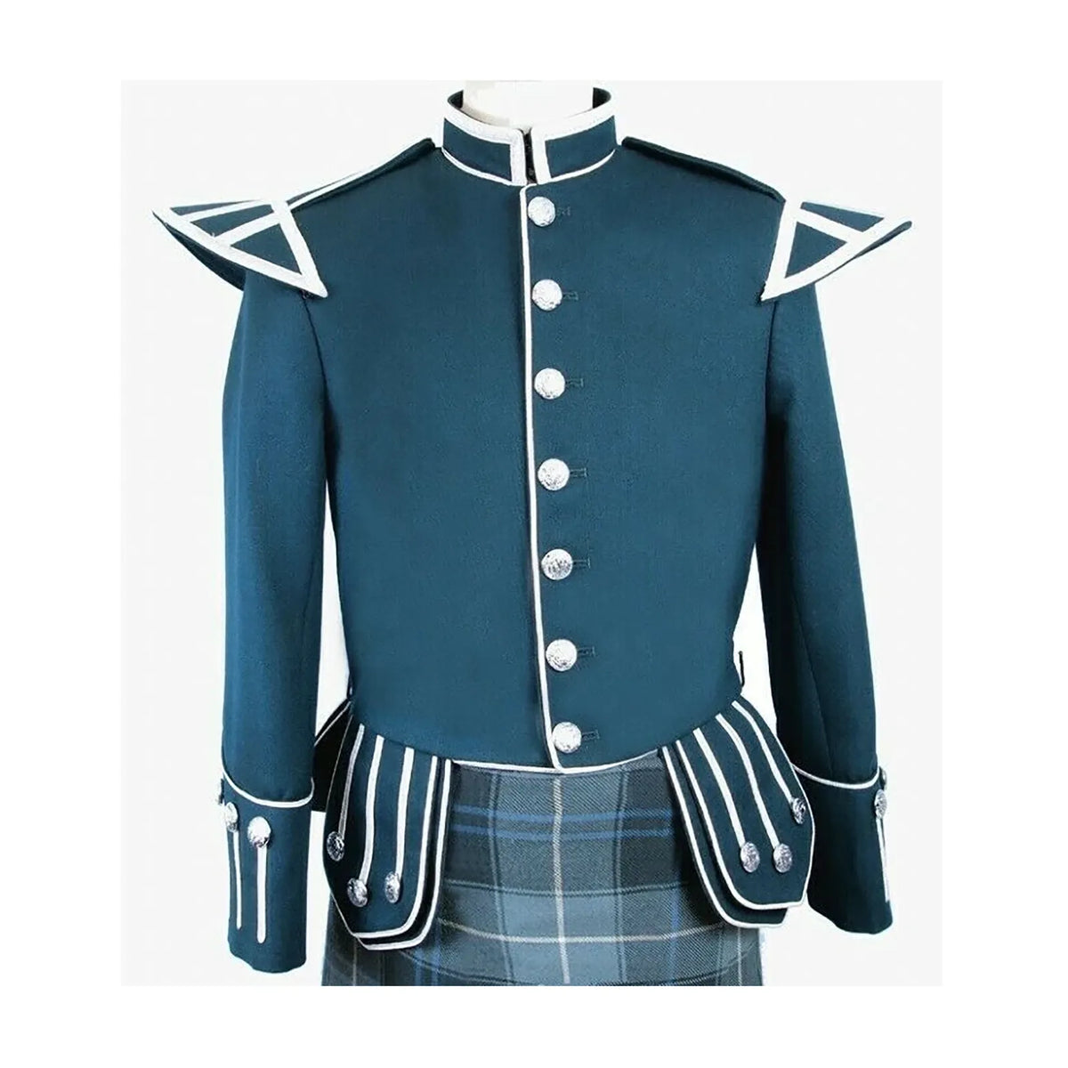 Men's Scottish Green Doublet Kilt Jacket - Military Piper Drummer Doublet Jacket
