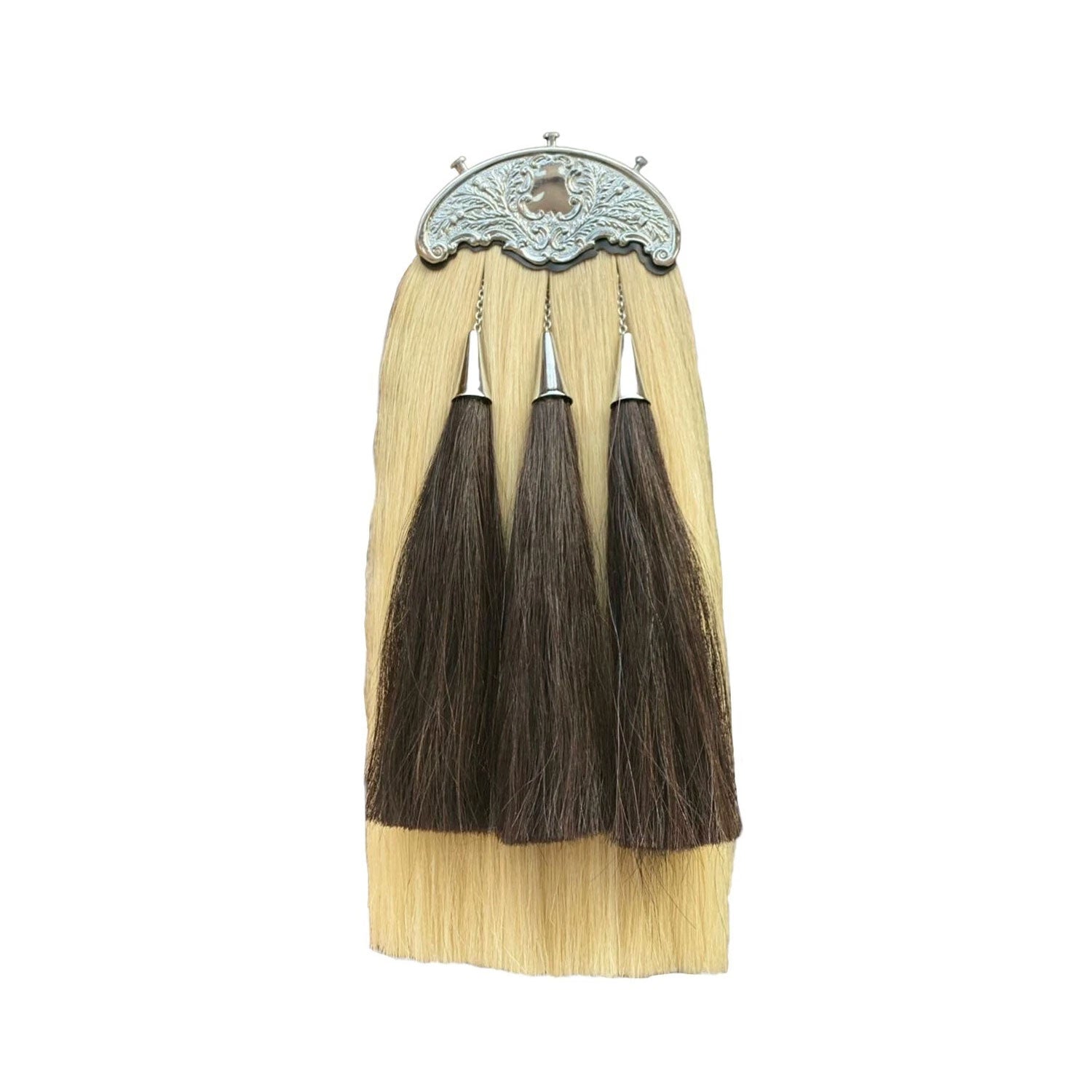 Chrome Cantle Thistle Sporran Set Five Pieces Scottish Kilt Horse Hair Sporran