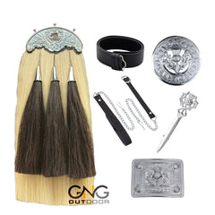 Chrome Cantle Thistle Sporran Set Five Pieces Scottish Kilt Horse Hair Sporran