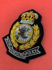 Royal Hong Kong Police Cap Badge RHKP Hand Embroidered Bullion Wire Hat Badge