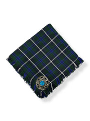 Men's Scottish Douglas Blue Tartan Fly Plaid with Antique Celtic Stone Brooch