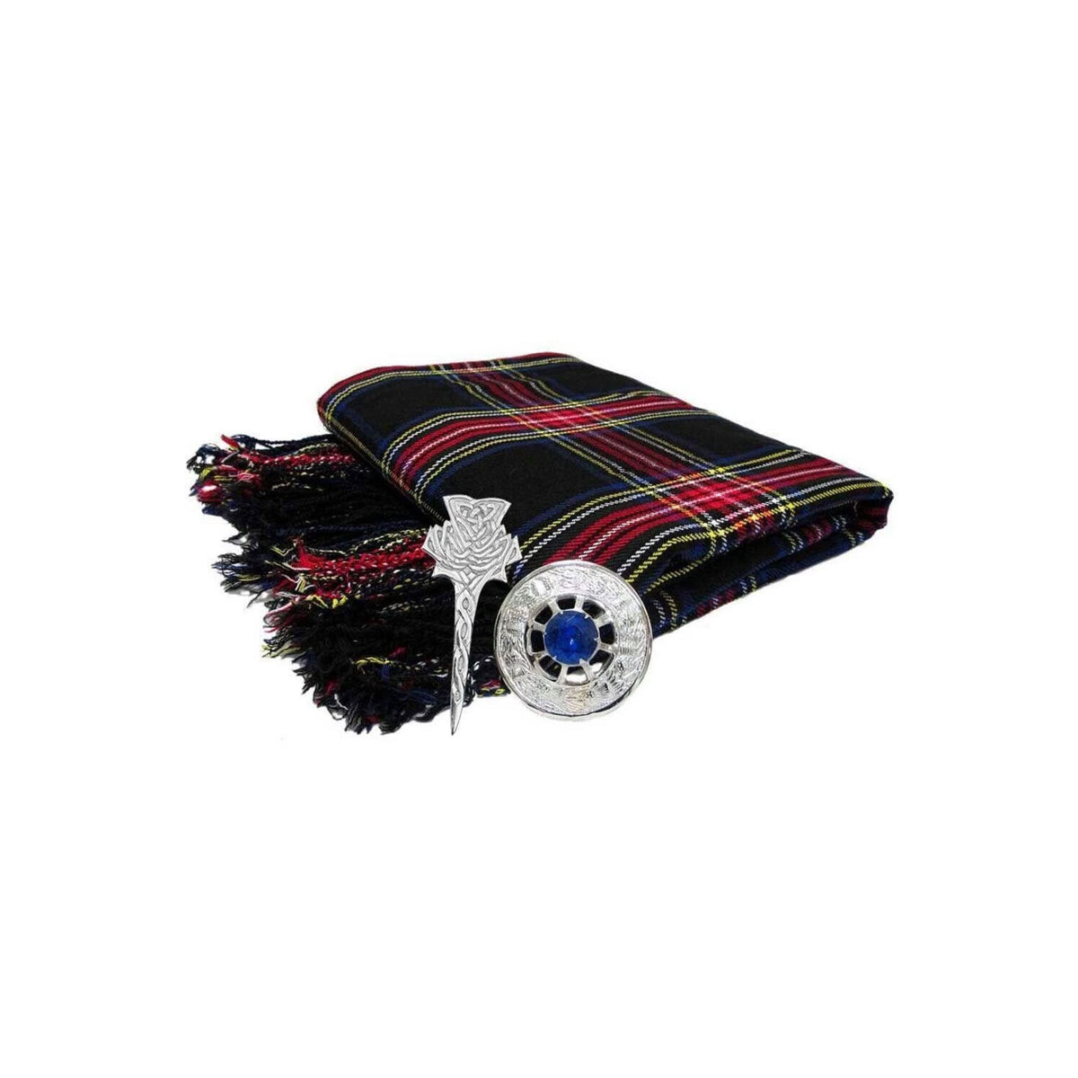 Men's Black Stewart kilt Accessories Fly plaid + Brooch + Pin