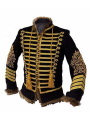Men's Black Napoleonic Hussar Wool Military uniform jacket Handmade Jacket