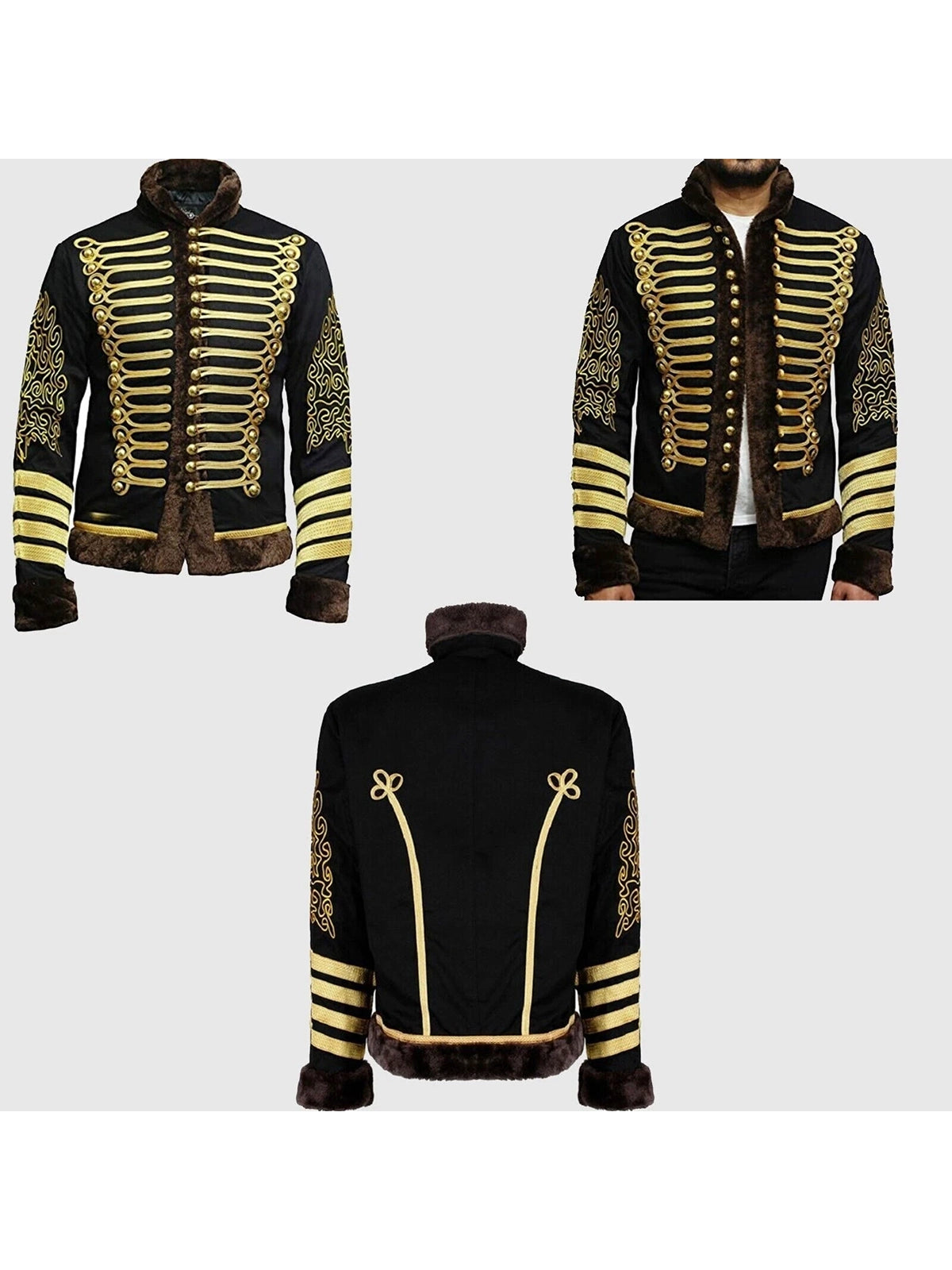 Men's Black Napoleonic Hussar Wool Military uniform jacket Handmade Jacket