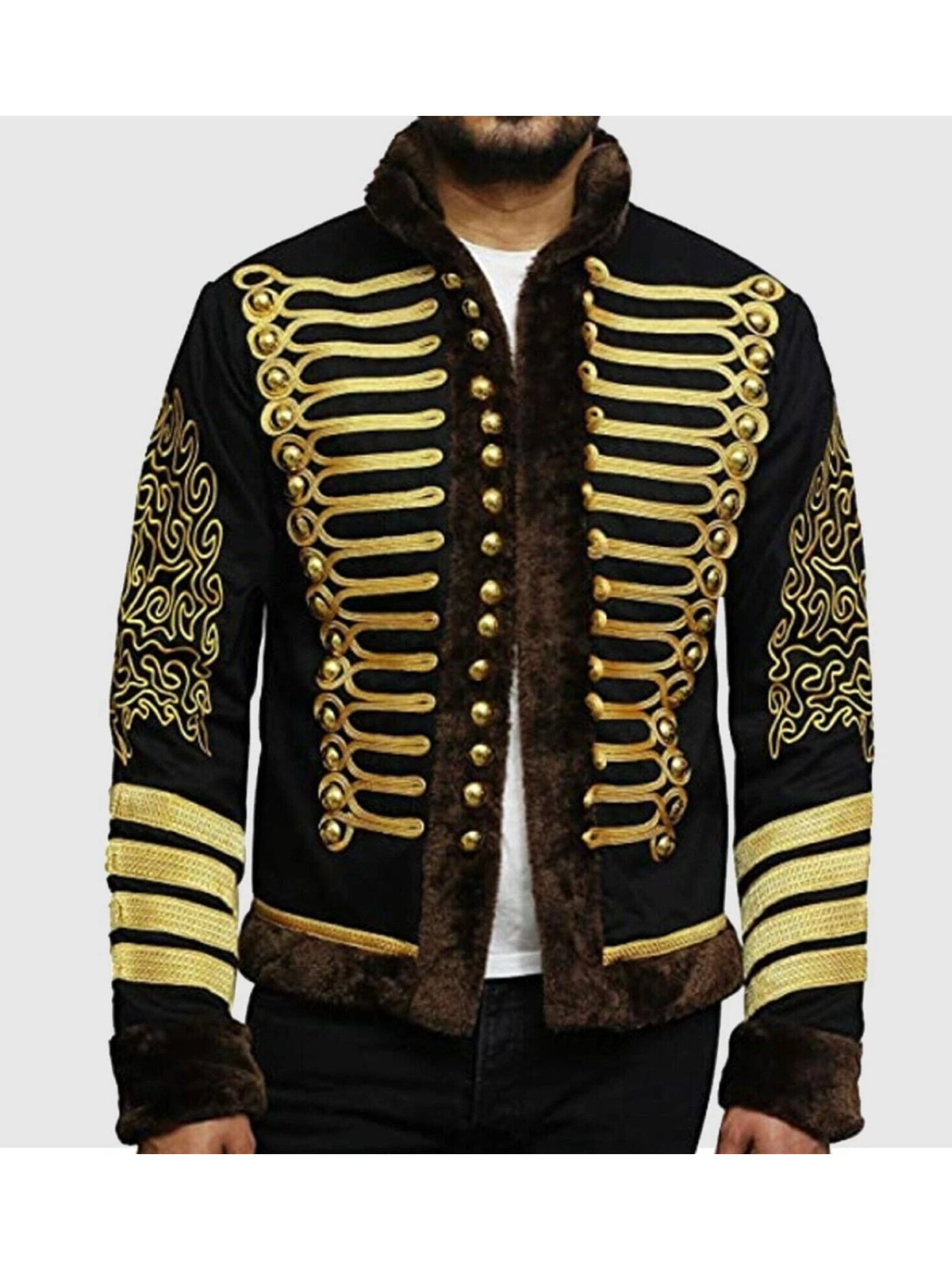 Men's Black Napoleonic Hussar Wool Military uniform jacket Handmade Jacket