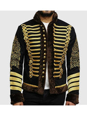 Men's Black Napoleonic Hussar Wool Military uniform jacket Handmade Jacket
