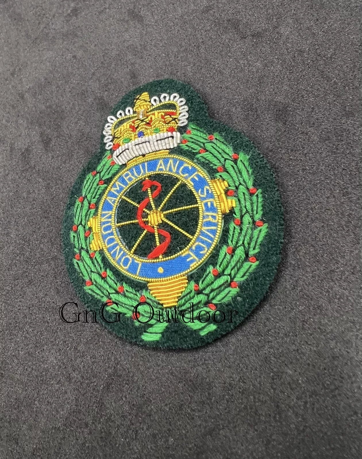 London Ambulance Service Hat Badge LAS Embroidered Bullion Wire Hat Badge