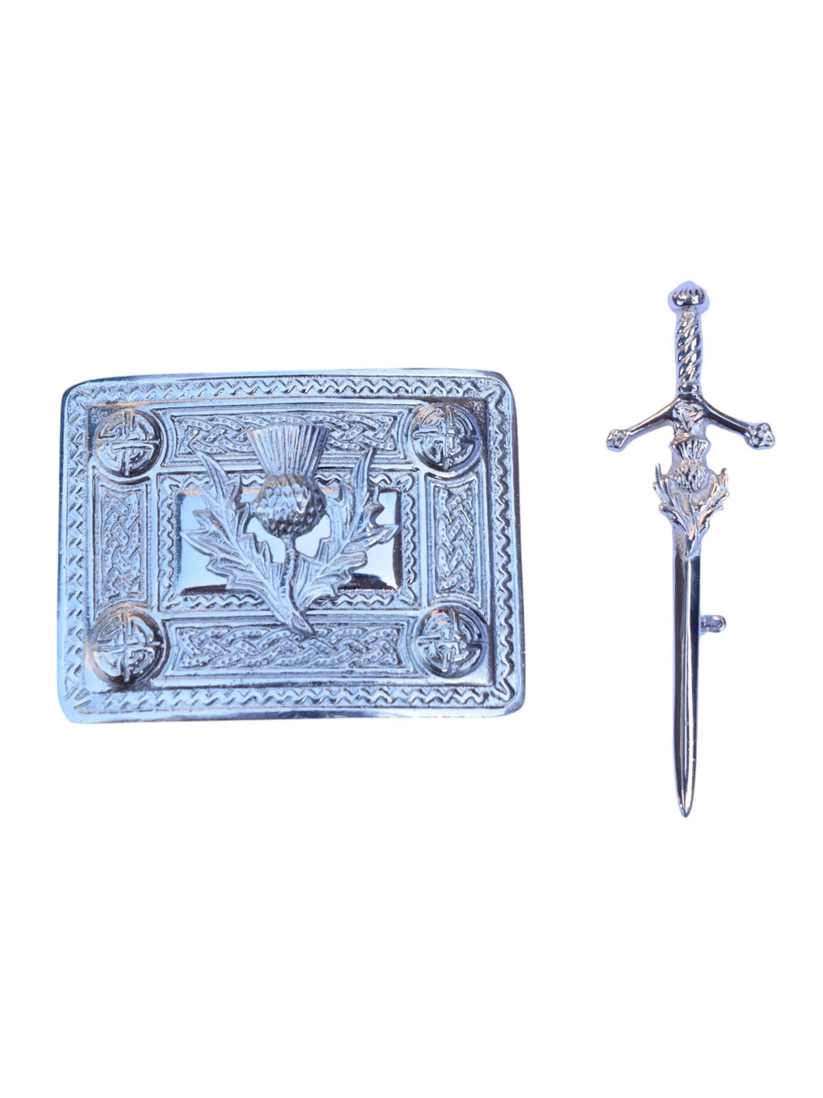 Men's Scottish Thistle Chrome Kilt Pin and Buckle