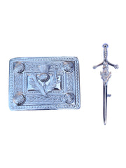 Men's Scottish Thistle Chrome Kilt Pin and Buckle