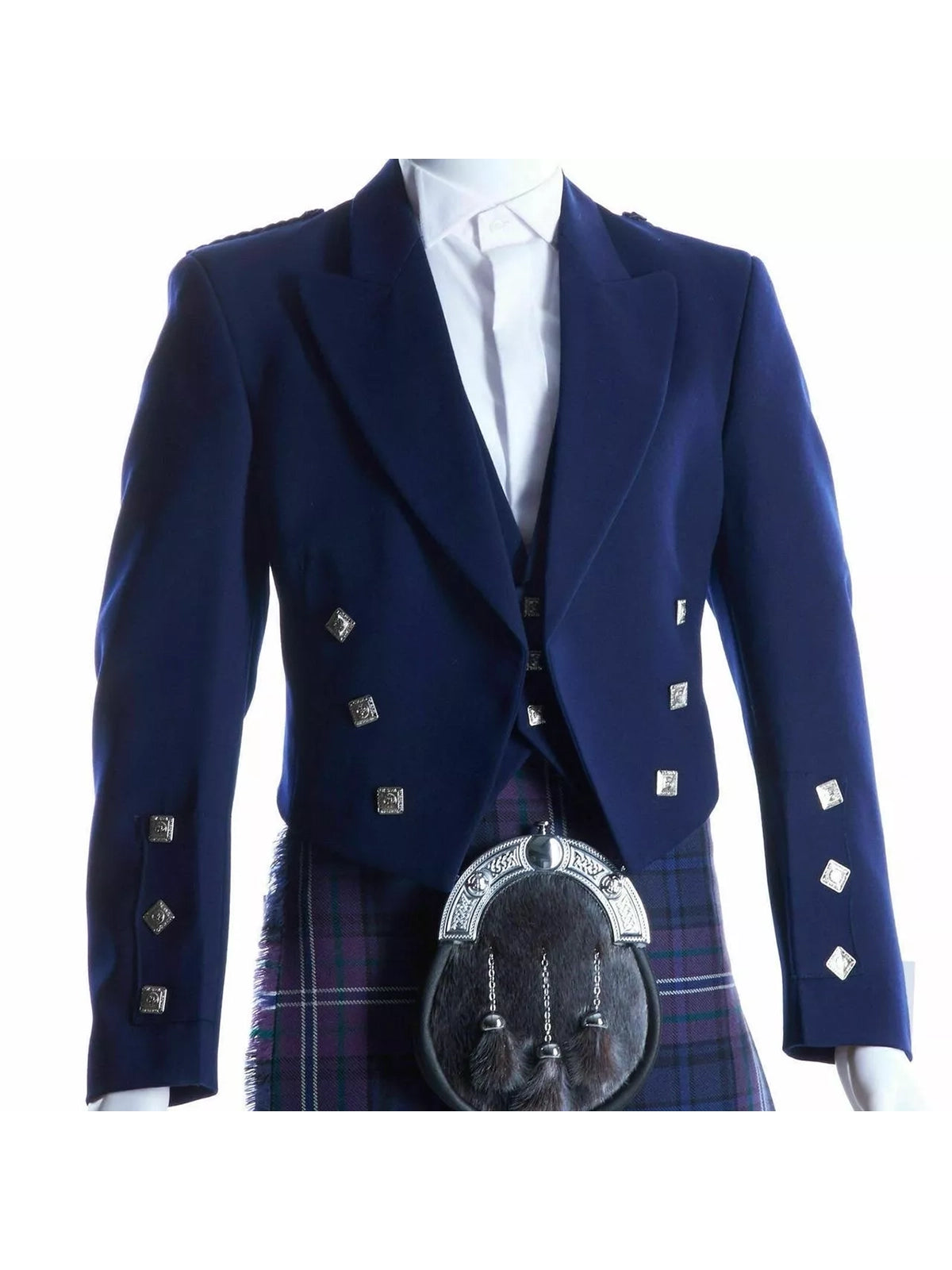 Men's Prince Charlie 9 PCS Scottish Outfit Traditional 8 Yard Kilt Outfit Set