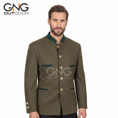 Men’s Bavarian Trachten Jacket Olive Green with Green Trim – German Traditional Jacket