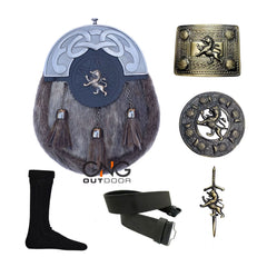 Men's Sporran Set Lion Badge Six Pieces Sporran Scottish Kilt Antique Sporran