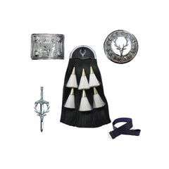 Stag Head Horse Hair Sporran Set 6 Tassels , Brooch, Buckle, Pin, Belt, Chain