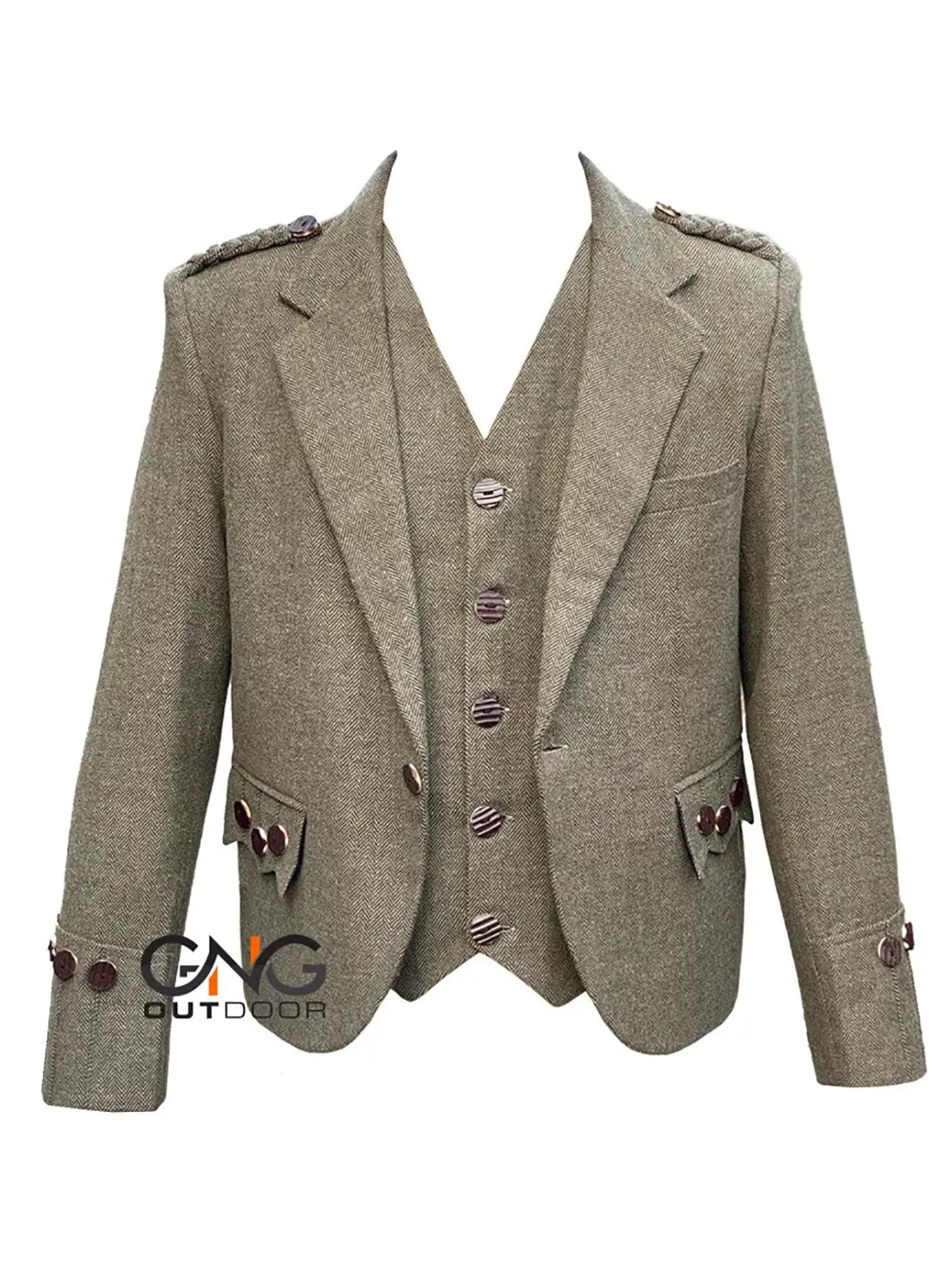 Scottish Green Tweed wool Argyle jacket Men's kilt jacket