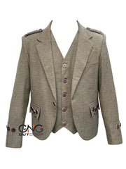 Scottish Green Tweed wool Argyle jacket Men's kilt jacket
