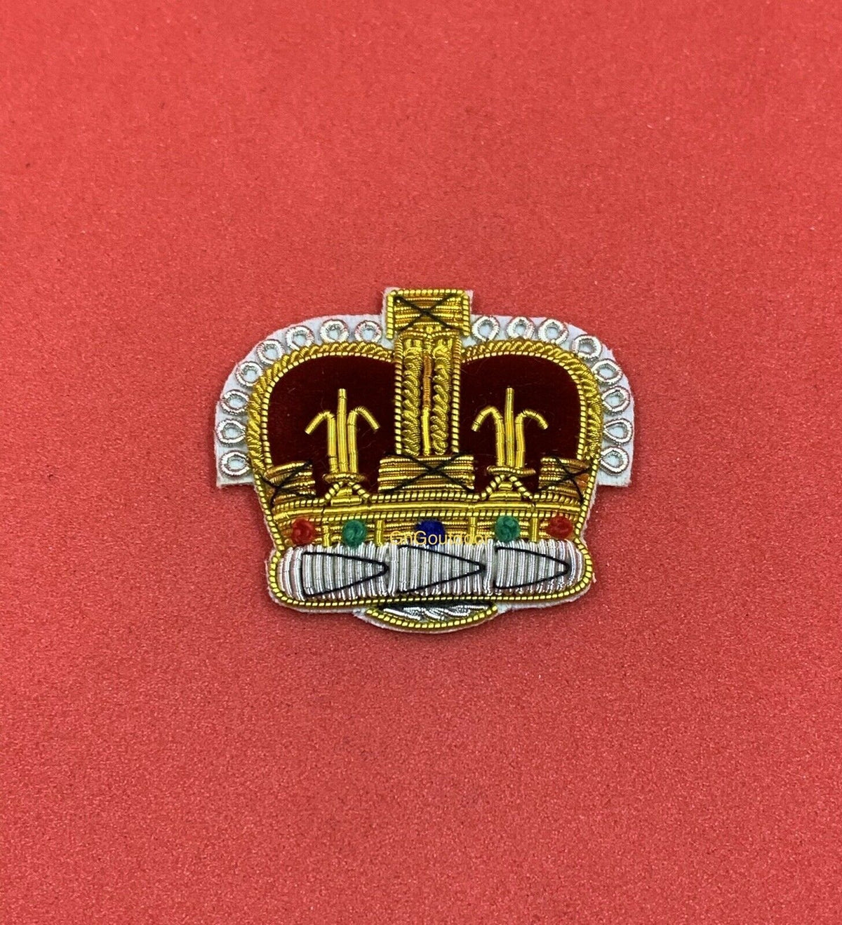 Superintendent Police Rank Gold Crown On Red Hand Embroidered Silver Rank Crown