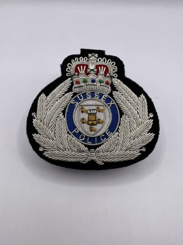 Sussex Police Hand Embroidered Bullion Wire Hat Badge Sussex Police Cap Badge