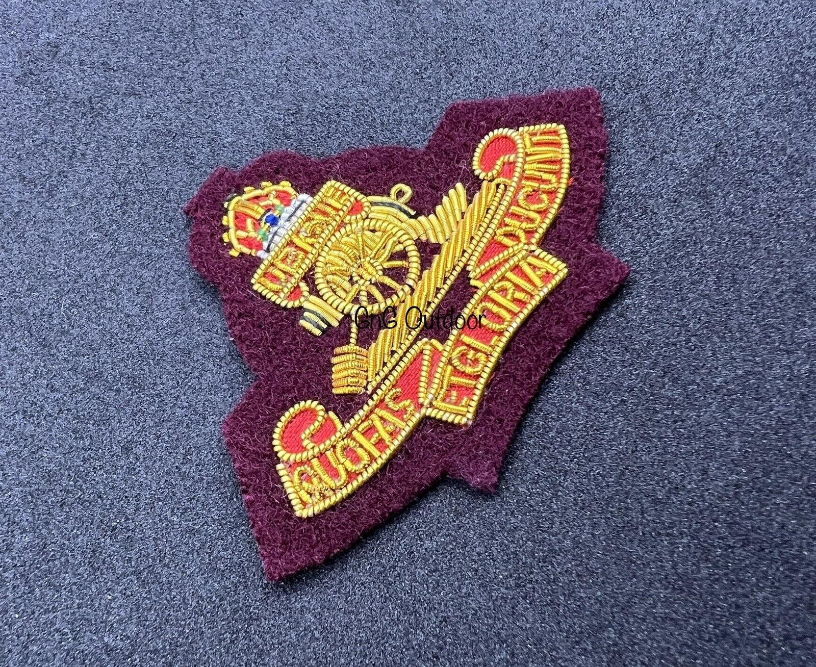 King’s Crown Royal Artillery Officers Beret Badge RA Maroon Background Cap Badge