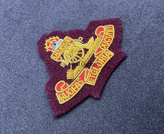 King’s Crown Royal Artillery Officers Beret Badge RA Maroon Background Cap Badge