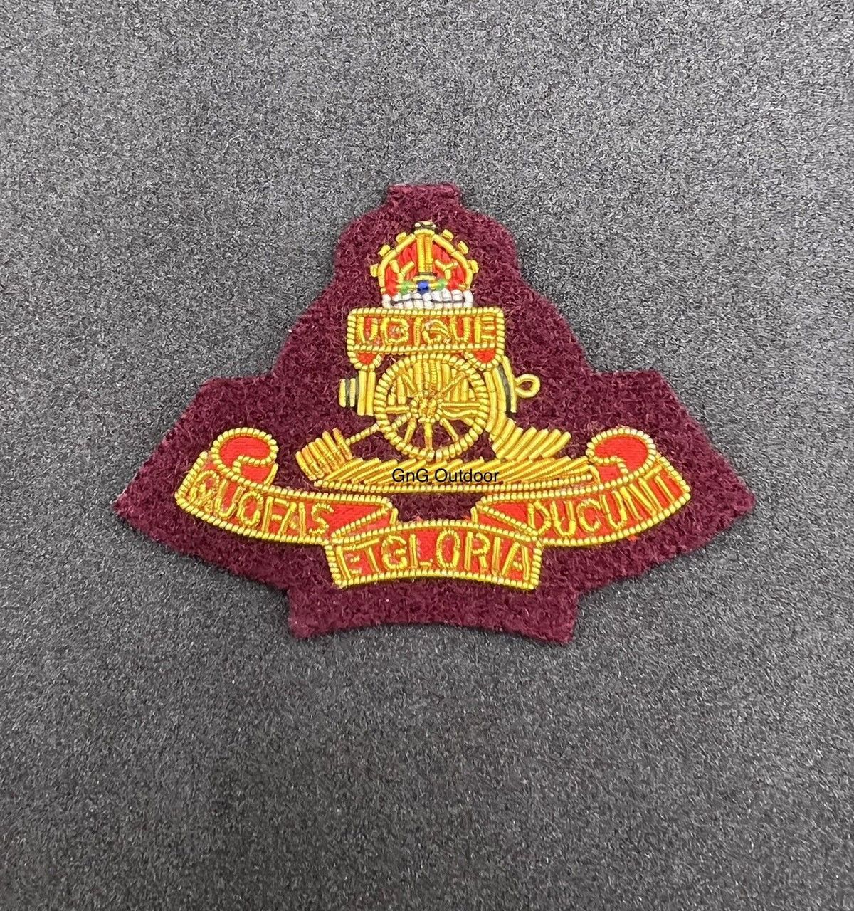 King’s Crown Royal Artillery Officers Beret Badge RA Maroon Background Cap Badge