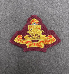 King’s Crown Royal Artillery Officers Beret Badge RA Maroon Background Cap Badge